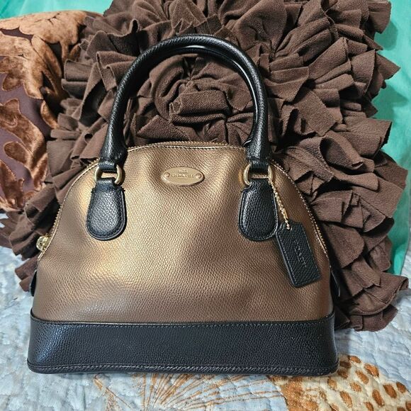 Coach Mini Cora Domed Satchel in Bicolor Metallic Crossgrain Leather - Picture 1 of 8
